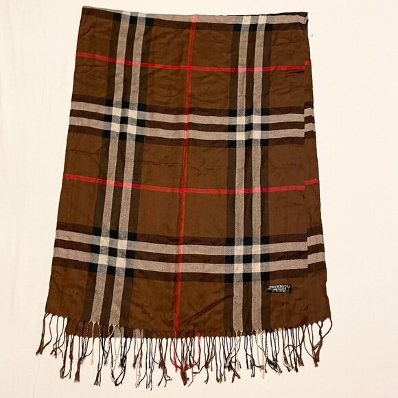Pashmina Checkered Plaid Scarf Fringed 68 x 25 Inch - Picture 1 of 16